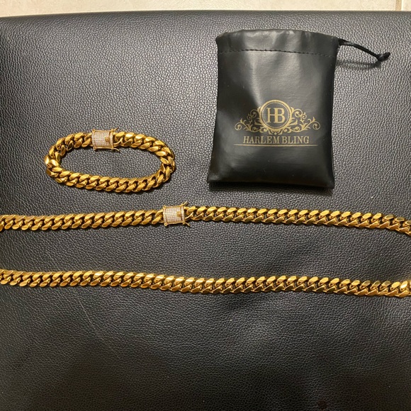 18k CUBAN LINK CHAIN AND BRACELET 18k GOLD PLATED 30" 9.5mm - Picture 4 of 16